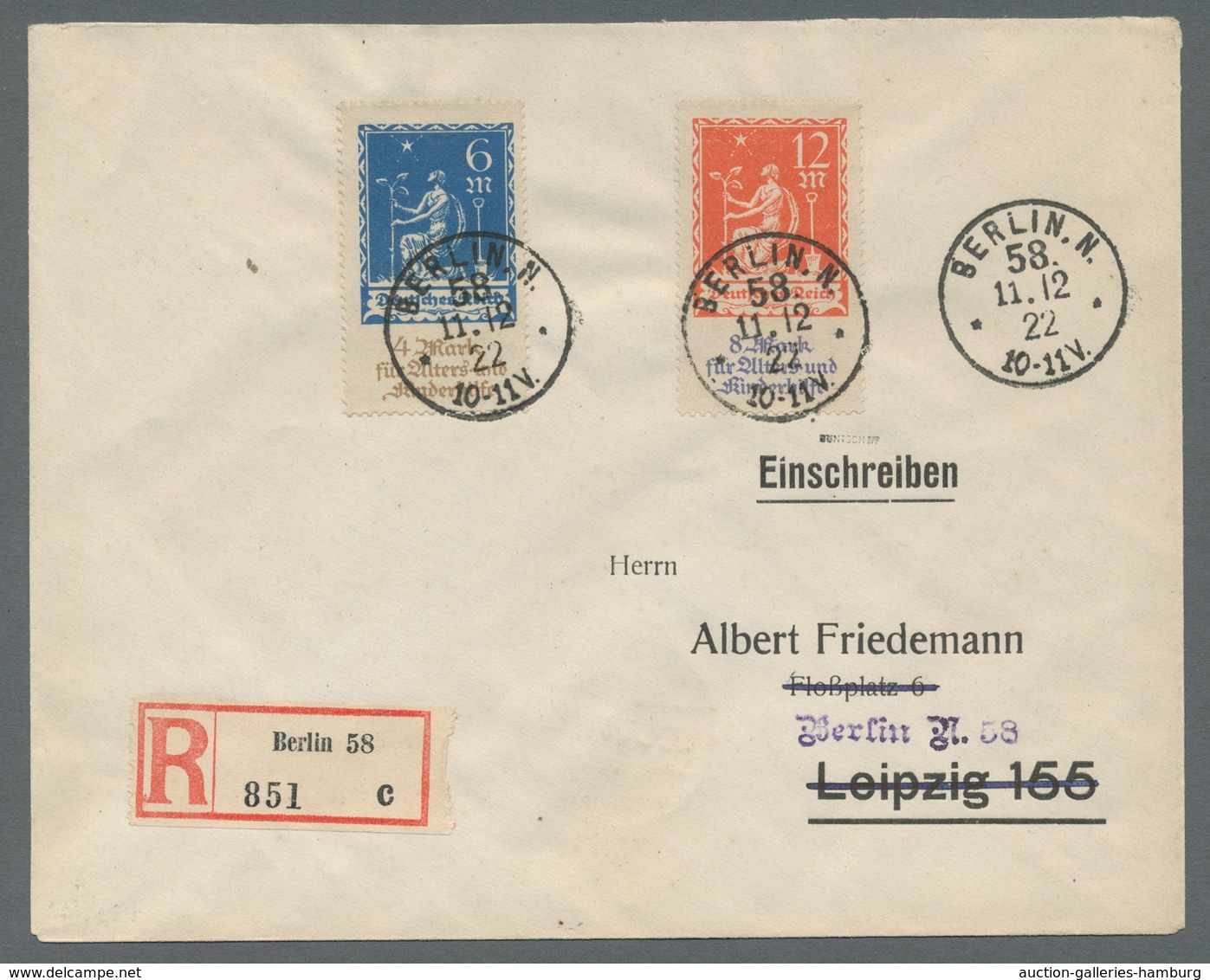 Deutsches Reich - Inflation: 1922, "Alters- Und Kinderhilfe" Komplett Auf Ersttags-Orts-R-Brief BERL - Briefe U. Dokumente