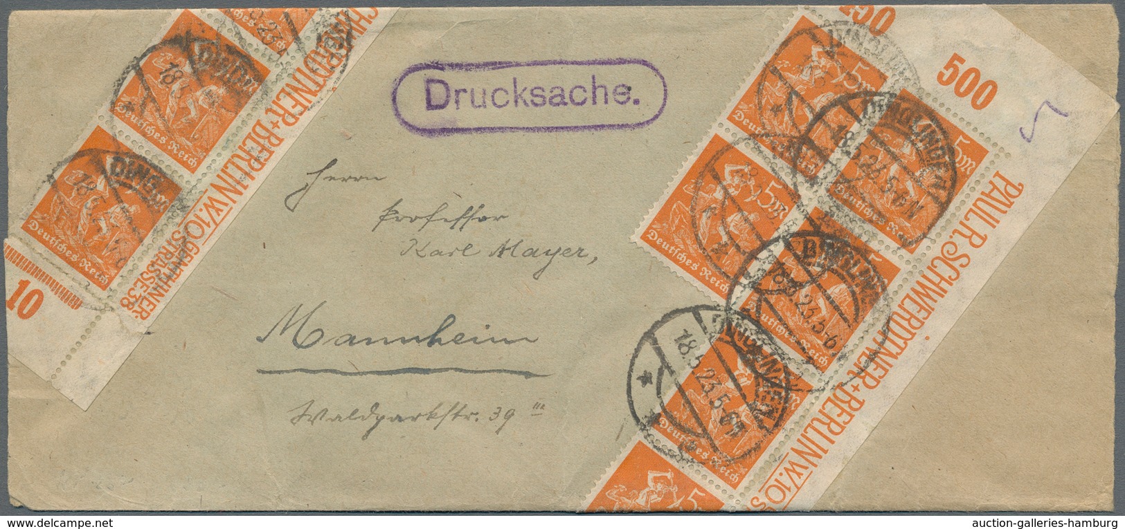 Deutsches Reich - Inflation: 1923, 5 M Dkl'orange Arbeiter, 12 Stück Incl. Senkrechtem 10er-Streifen - Cartas & Documentos