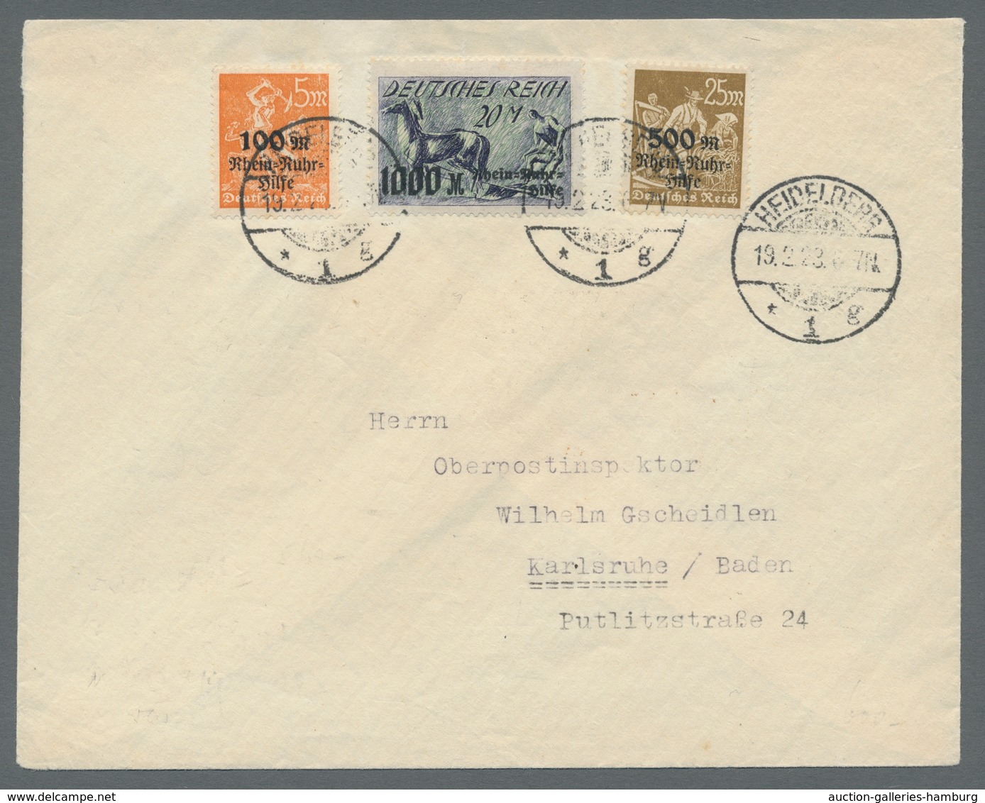 Deutsches Reich - Inflation: 1923, "Rhein-Ruhr-Hilfe" Komplett Auf Portorichtigem Ersttagsbrief Von - Briefe U. Dokumente