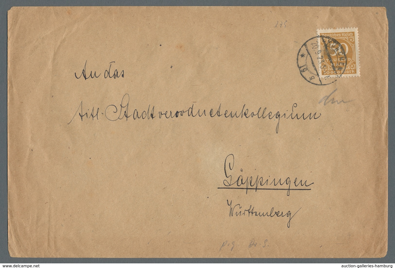 Deutsches Reich - Inflation: 1923, "50 Tsd. Mk. Ziffer", EF Und Senkr. Paar Als MeF Auf Ersttgasbrie - Cartas & Documentos