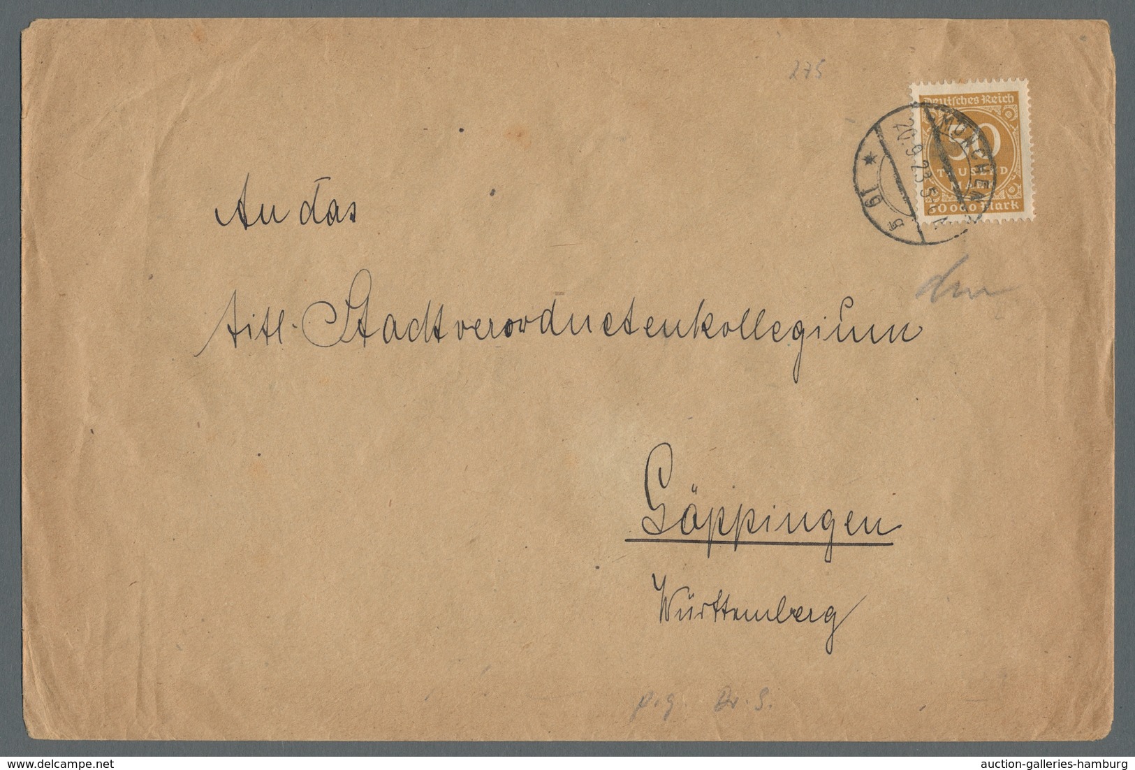 Deutsches Reich - Inflation: 1923, "50 Tsd. Mk. Ziffer", EF Und Senkr. Paar Als MeF Auf Ersttgasbrie - Lettres & Documents