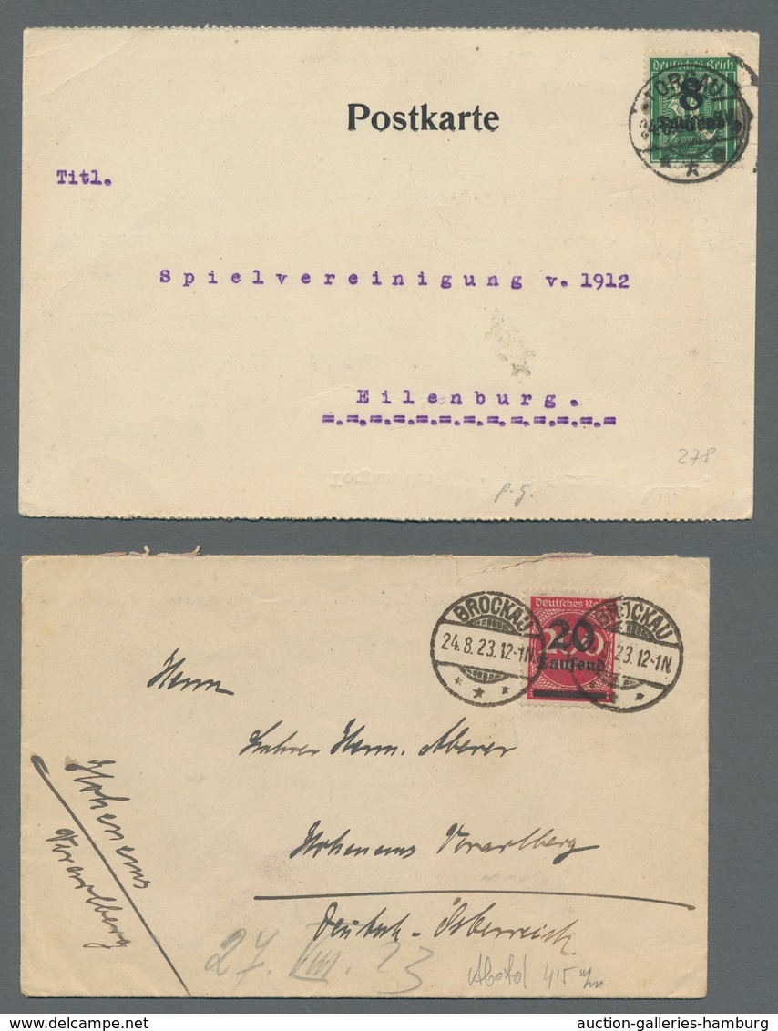 Deutsches Reich - Inflation: 1923, "Aufdruckwerte", insgesamt zwölf Ersttagsbriefe bzw. -karten sowi