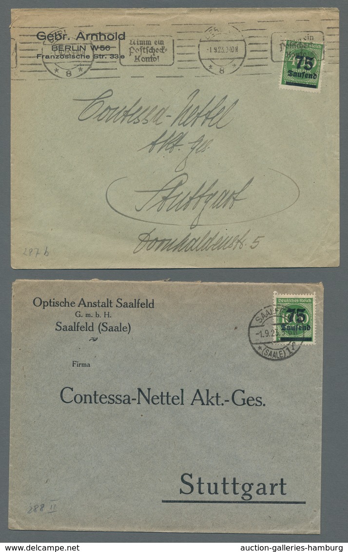 Deutsches Reich - Inflation: 1923, "Aufdruckwerte", insgesamt zwölf Ersttagsbriefe bzw. -karten sowi