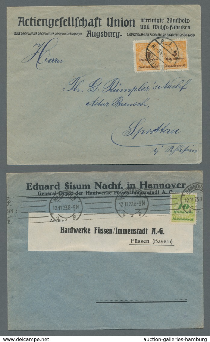 Deutsches Reich - Inflation: 1923, "Korbdeckelmuster", Zusammenstellung von Ersttagsbriefen in guter