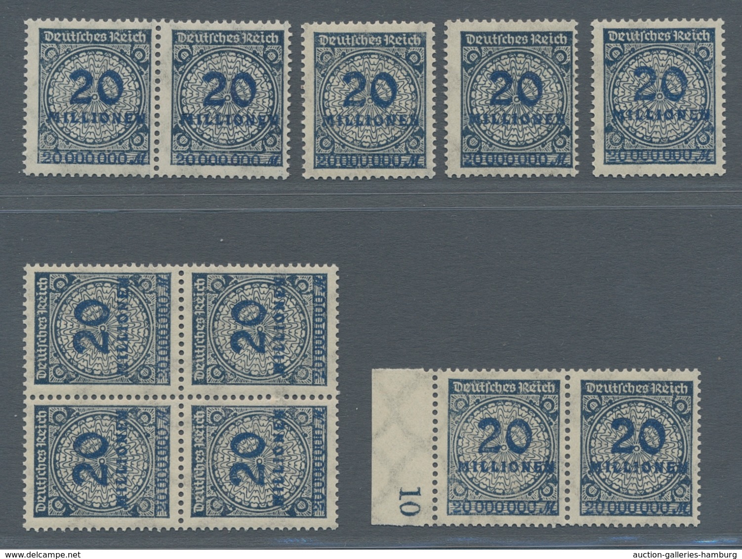 Deutsches Reich - Inflation: 1923, Korbdeckel 20 Millionen B-Farbe "schwarzblau", Parite Von Elf Pos - Briefe U. Dokumente