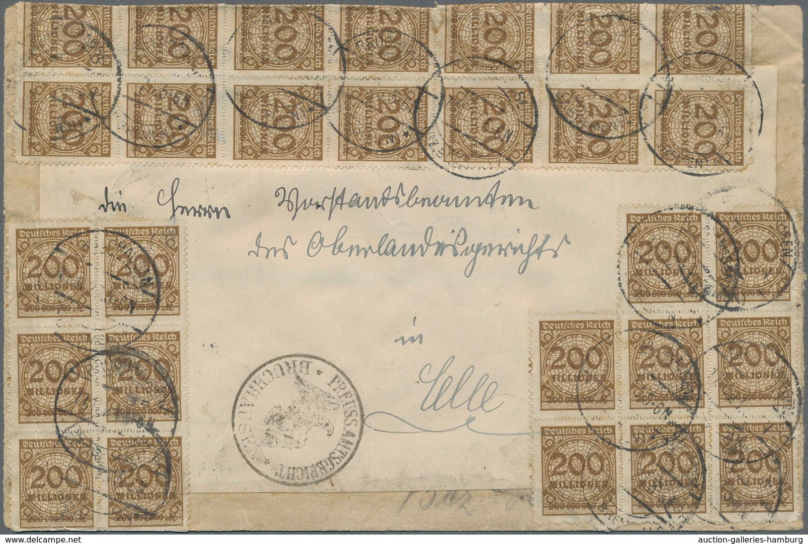 Deutsches Reich - Inflation: 1923, 200 Mio. Korbdeckel Durchstochen 70 Stück Als Massenfrankatur Vor - Briefe U. Dokumente