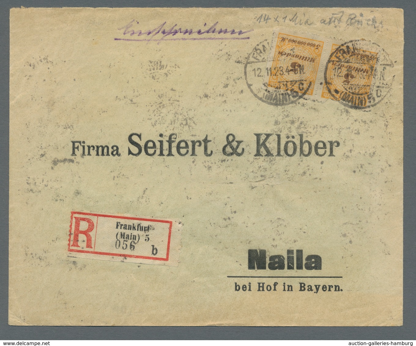 Deutsches Reich - Inflation: 1923, "Korbdeckelmuster", Fünf Bedarfs-Ersttagsbriefe In Guter Erhaltun - Covers & Documents