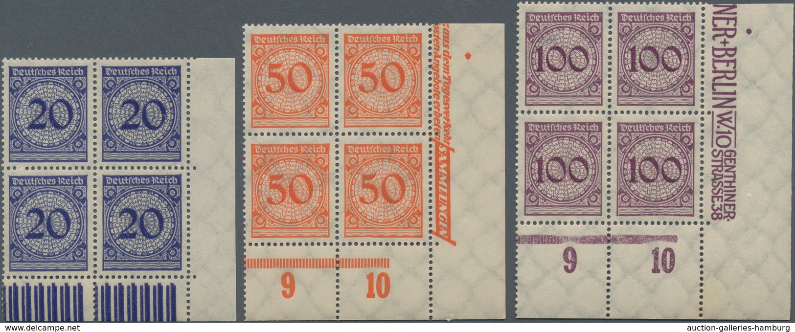 Deutsches Reich - Weimar: 1923, Freimarken Rentenpfennige 3 Pf Bis 100 Pf Im Luxus-Vierblocksatz, Ei - Unused Stamps