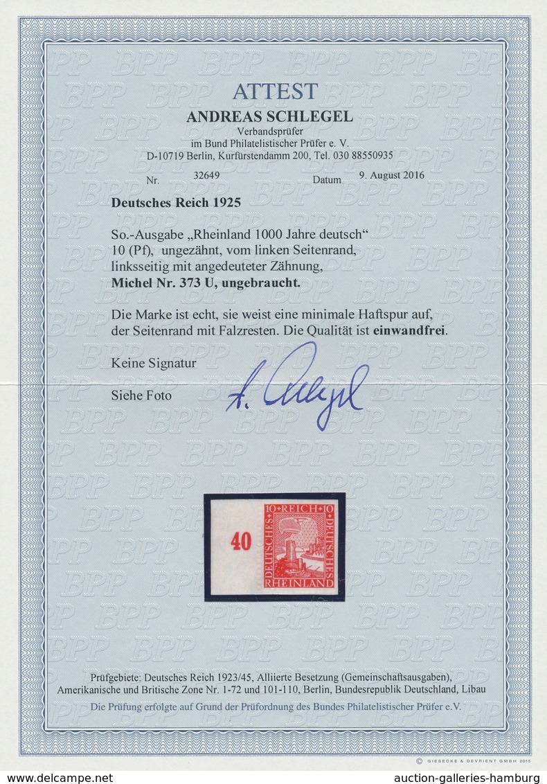 Deutsches Reich - Weimar: 1925, 10 Pf, 1000 Jahre Deutsches Rheinland, Allseitig Gut Gerandetes Link - Unused Stamps