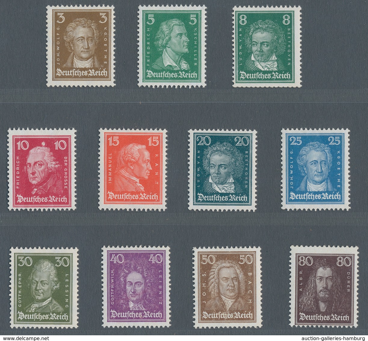 Deutsches Reich - Weimar: 1926, "Berühmte Deutsche", Postfrischer Satz Ohne Mi. 386 Und 388 In Tadel - Unused Stamps