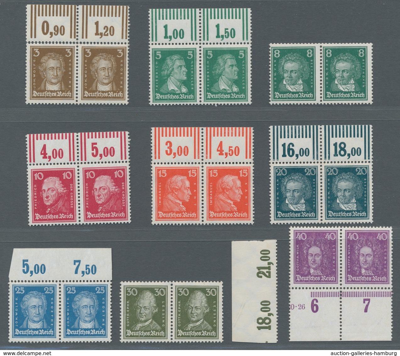 Deutsches Reich - Weimar: 1926, "Berühmte Deutsche", Elr Werte Je Als Waag. Paare In Postfrischer Er - Unused Stamps