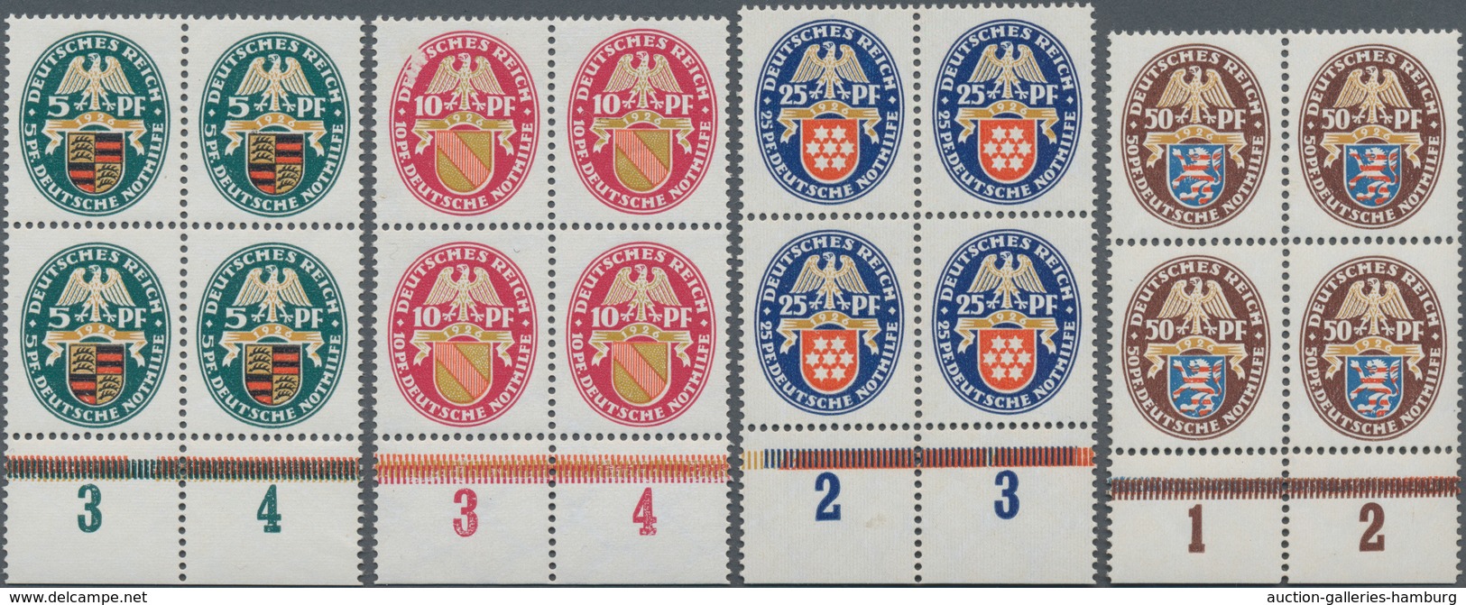 Deutsches Reich - Weimar: 1926, Deutsche Nothilfe: Landeswappen, Ungefalteter Luxusunterrandsatz Im - Unused Stamps