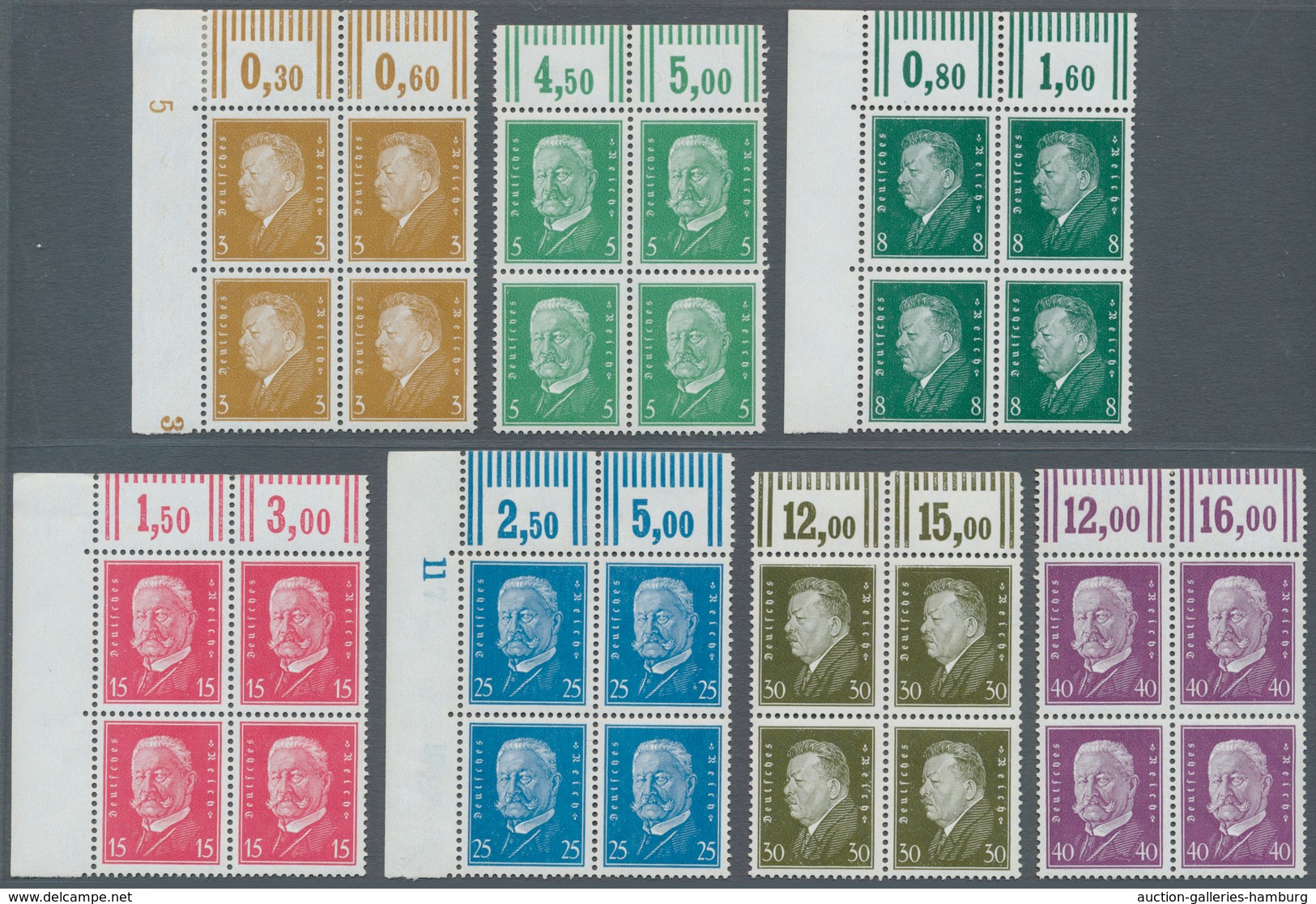 Deutsches Reich - Weimar: 1928, Freimarken : Reichspräsidenten, 4 Werte Im Echrandviererblock Walzen - Unused Stamps