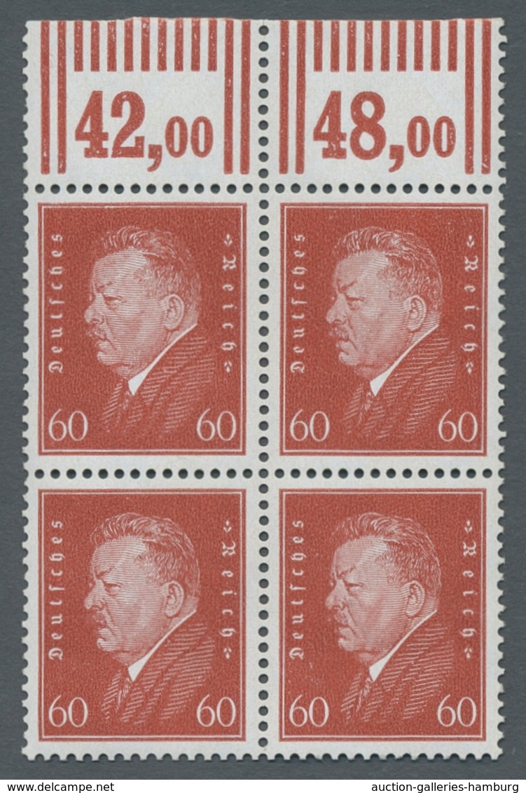 Deutsches Reich - Weimar: 1828, "45 Bis 60 Pfg. Reichspräsidenten", Postfrische Oberrandviererblocks - Neufs