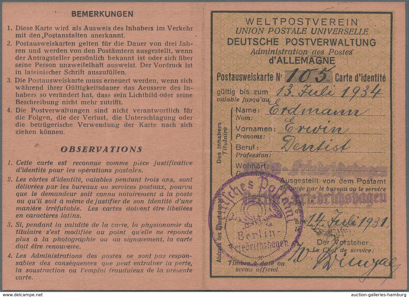 Deutsches Reich - Weimar: 1931, 50 Pf Hindenburg Entwertet Mit DBS "BERLIN-FRIEDRICHSHAGEN" Als Gebü - Unused Stamps