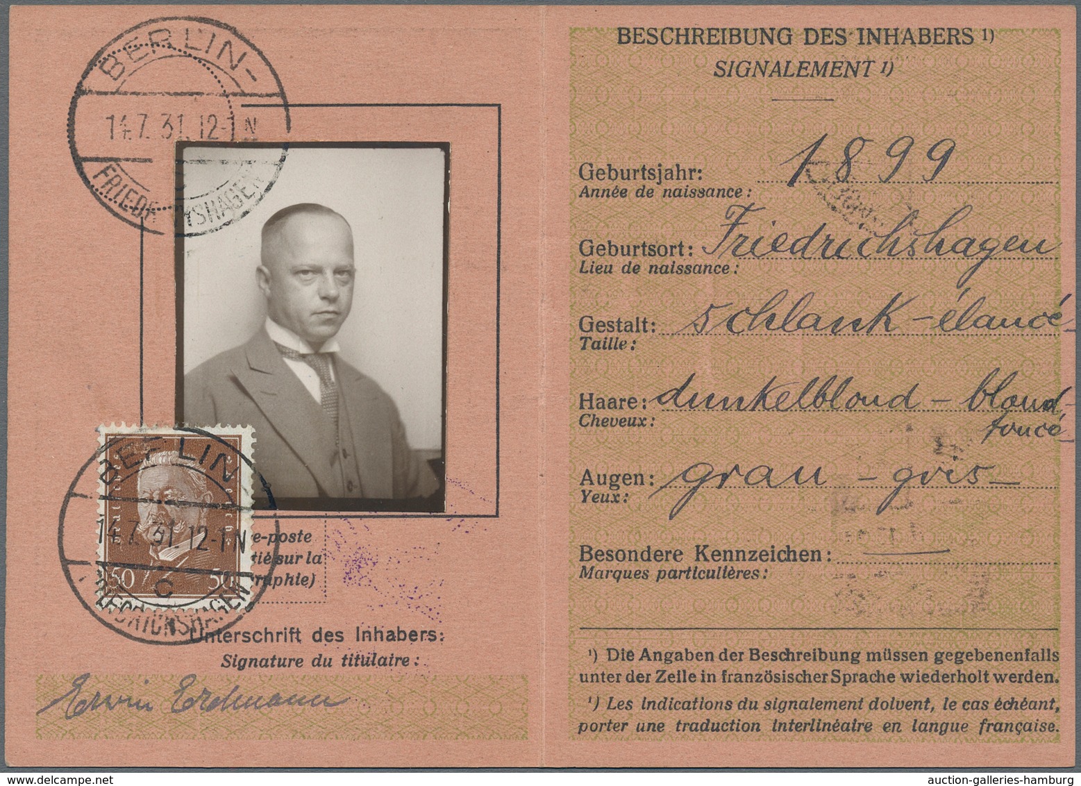 Deutsches Reich - Weimar: 1931, 50 Pf Hindenburg Entwertet Mit DBS "BERLIN-FRIEDRICHSHAGEN" Als Gebü - Nuevos