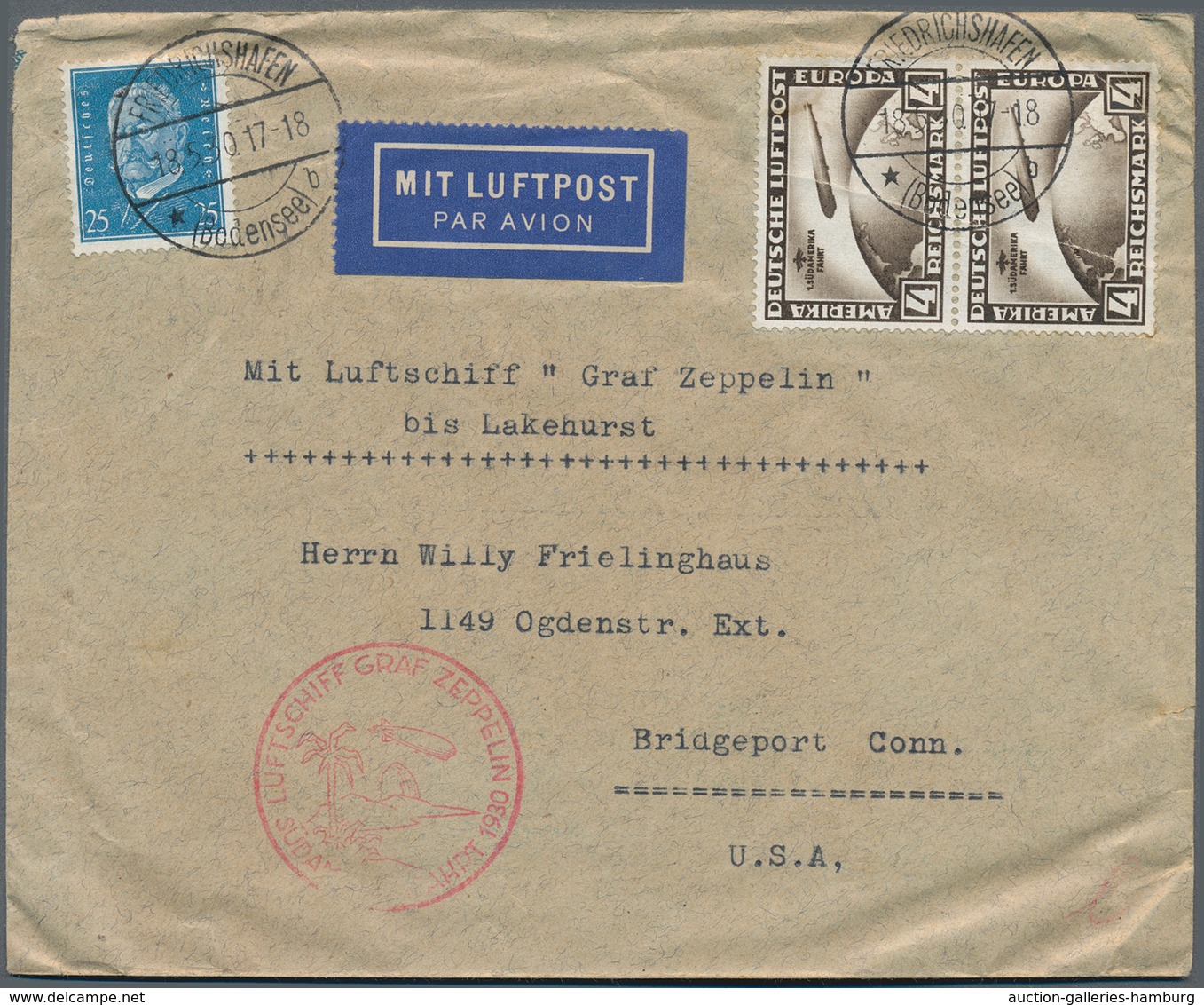 Deutsches Reich - Weimar: 1930, 4 RM Zeppelin SA-Fahrt Senkrechtes Paar Mit DRUCKBESONDERHEIT "Quets - Nuevos