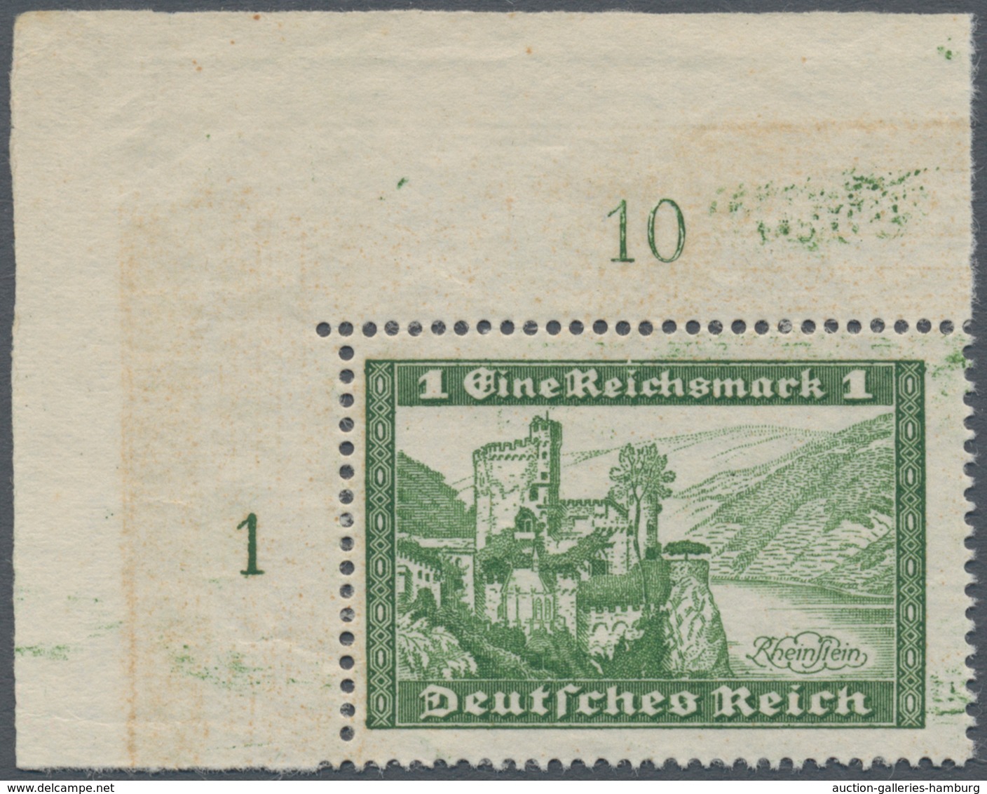 Deutsches Reich - Weimar: 1930, 1 RM Grünoliv "Burg Rheinstein" Mit Wertbezeichnung "Reichsmark" Sta - Ungebraucht