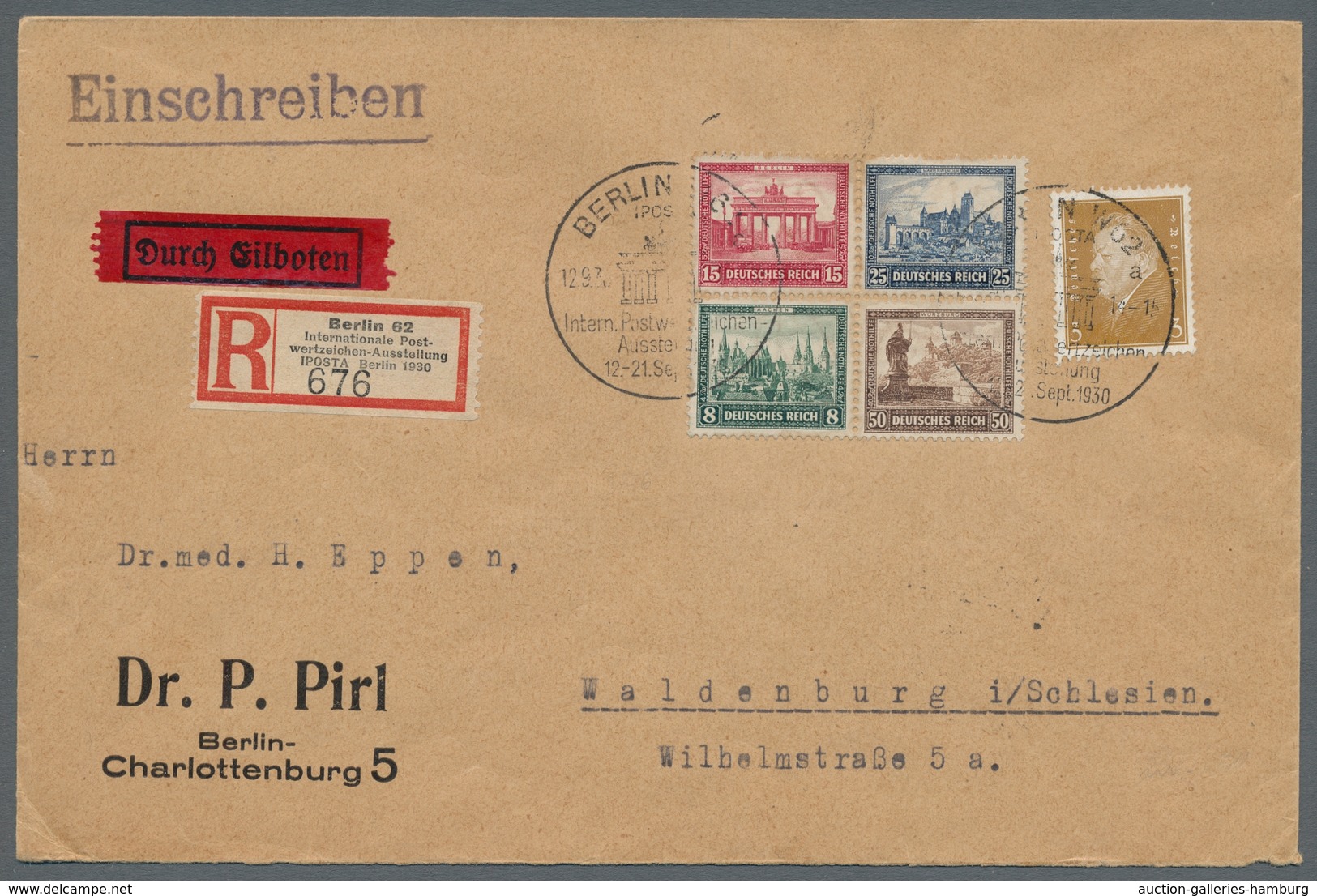Deutsches Reich - Weimar: 1930, "Herzstück Aus IPOSTA"-Block Mit Zusatzfrankatur Auf Eil-R-Brief Mit - Ungebraucht