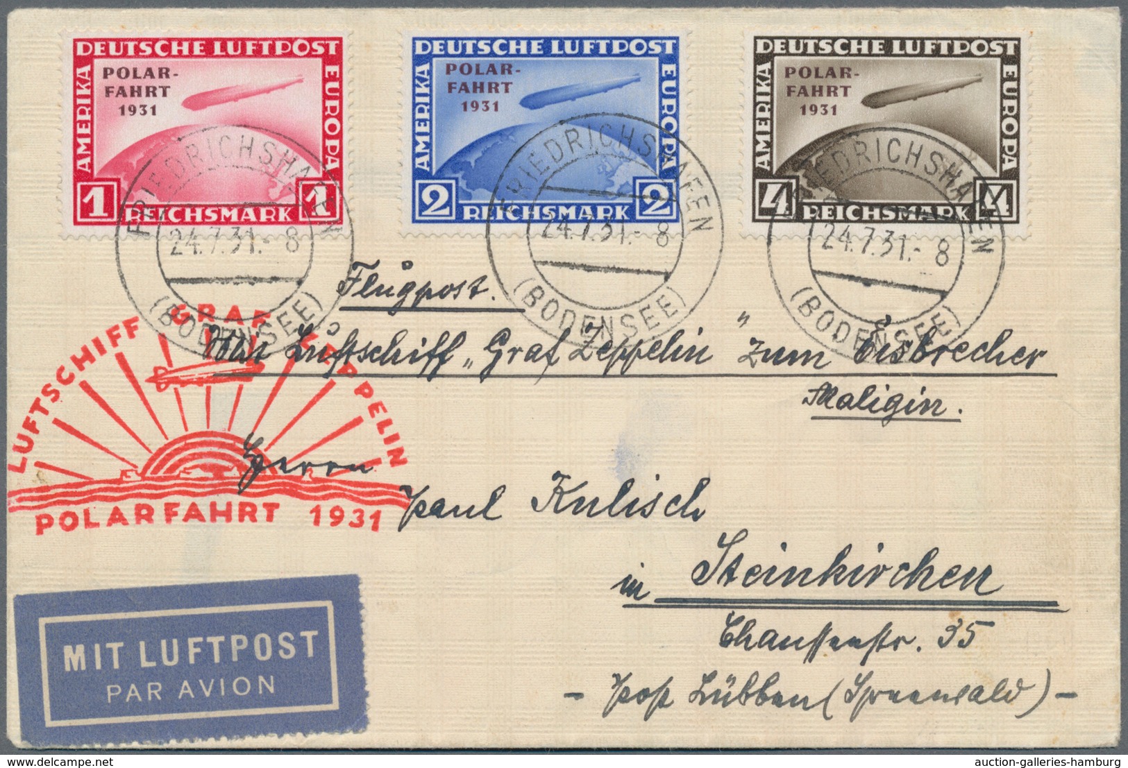 Deutsches Reich - Weimar: 1931. Polarfahrt. Kpl. Satz Auf Luxus-Zeppelinbrief Der Polarfahrt 1931 Mi - Unused Stamps