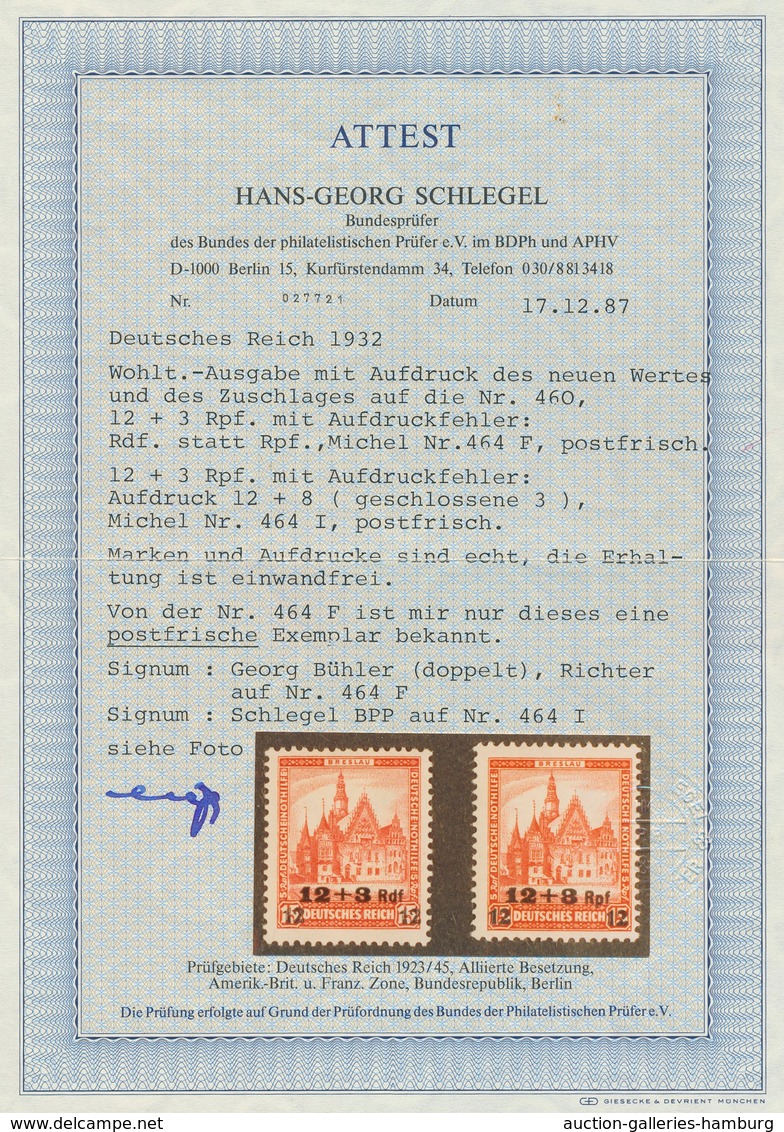 Deutsches Reich - Weimar: 12+3 Auf 15 + 5 Pfg Nothilfe Mit Dem Legndären Aufdruckfehler Rdf, Postfri - Unused Stamps