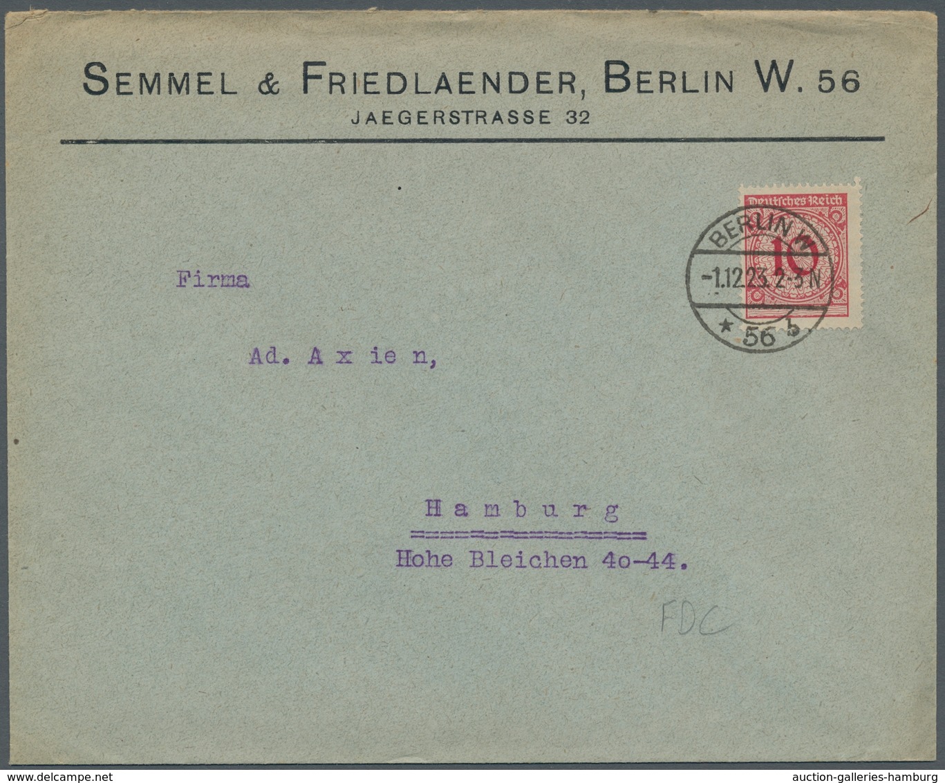 Deutsches Reich - 3. Reich: 1923, 10 Rentenpf. Mit Ersttagstpl. Vom 1.12.23 Auf Sauberen Bedarfsbele - Sonstige & Ohne Zuordnung