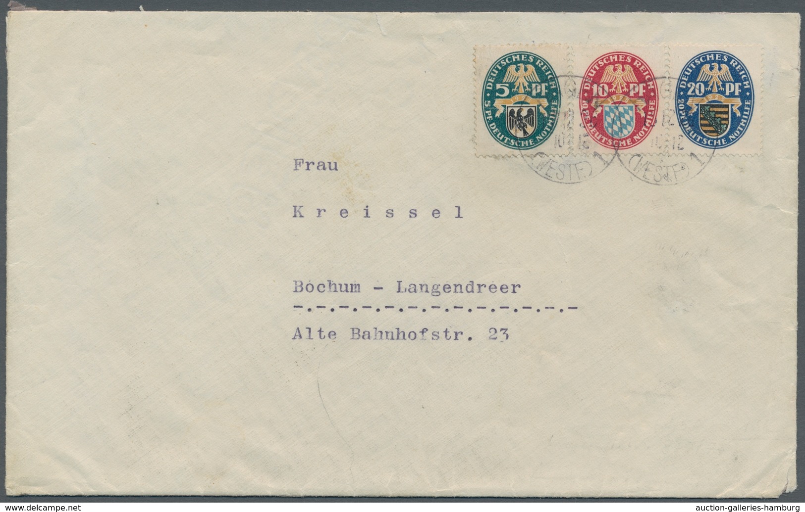 Deutsches Reich - 3. Reich: 1925, Nothilfe, Kplt. Satz Mit Ersttagsabstpl. Vom 15.12.25 Auf Brief Mi - Otros & Sin Clasificación