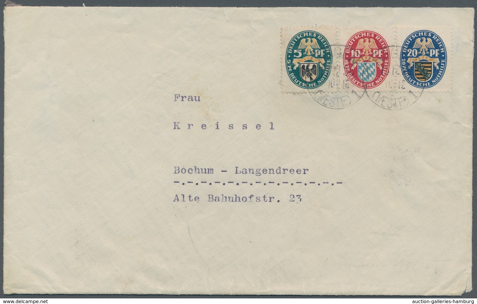 Deutsches Reich - 3. Reich: 1925, Nothilfe, Kplt. Satz Mit Ersttagsabstpl. Vom 15.12.25 Auf Brief Mi - Autres & Non Classés