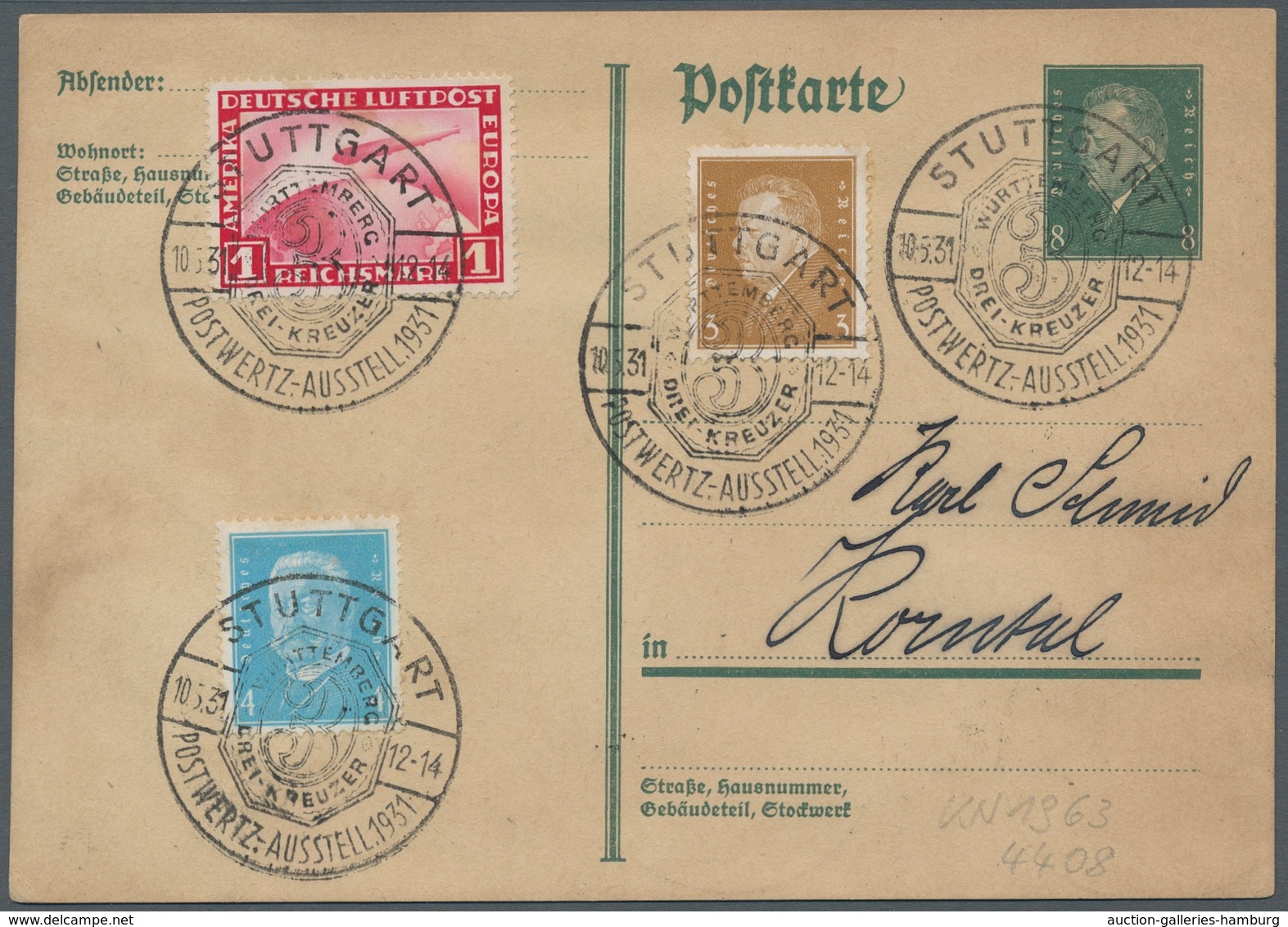 Deutsches Reich - 3. Reich: 1931, 1 M. Zeppelin Mit Ersttagsstpl. Vom 10.5.31 Auf Ebert GA Mit Zugek - Sonstige & Ohne Zuordnung