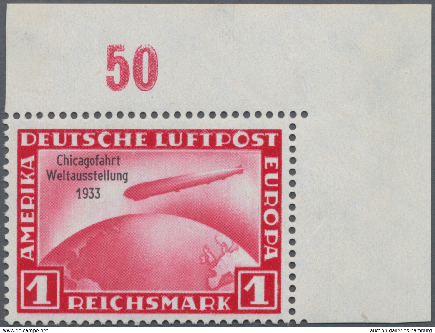 Deutsches Reich - 3. Reich: 1933. Chicagofahrt 1 RM Als Ungefaltete, Postfrische Bogenecke Oben Rech - Autres & Non Classés