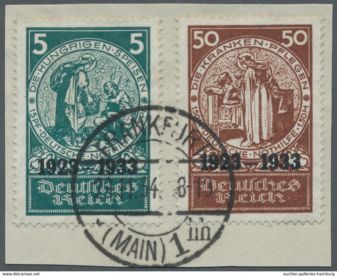 Deutsches Reich - 3. Reich: 1933, "Nothilfe"-Einzelmarken Auf Zwei Luxusbriefstücken Je Mit FRANKFUR - Autres & Non Classés