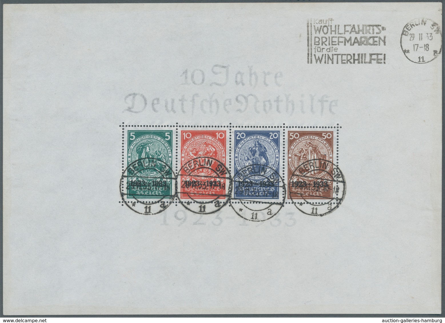 Deutsches Reich - 3. Reich: 1933, "10 Jahre Nothilfe"-Block Mit Viermal Ersttagsstempel BERLIN SW * - Sonstige & Ohne Zuordnung
