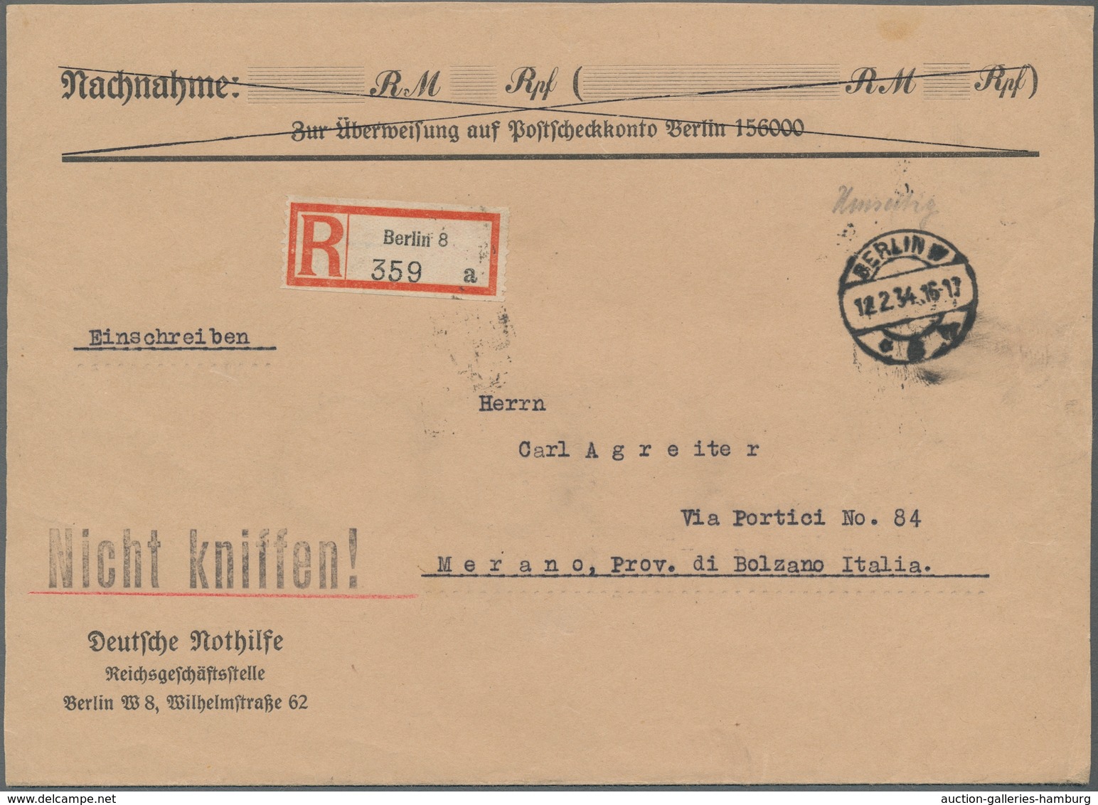 Deutsches Reich - 3. Reich: 1933, "Nothilfe"-Block Rs. Mit Viermal BERLIN W * 8 V 12.2.34 Und Dreima - Sonstige & Ohne Zuordnung