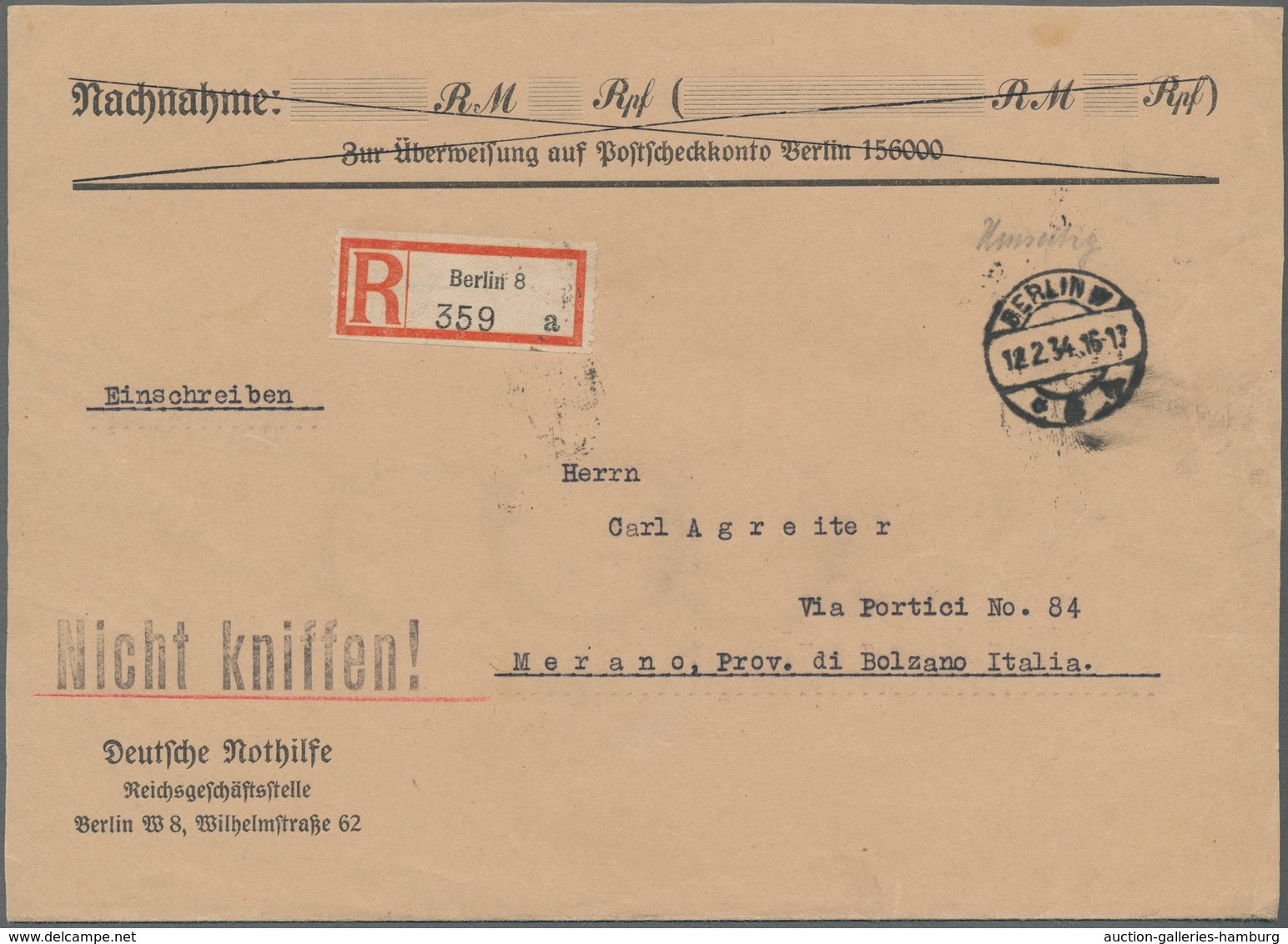 Deutsches Reich - 3. Reich: 1933, "Nothilfe"-Block Rs. Mit Viermal BERLIN W * 8 V 12.2.34 Und Dreima - Andere & Zonder Classificatie