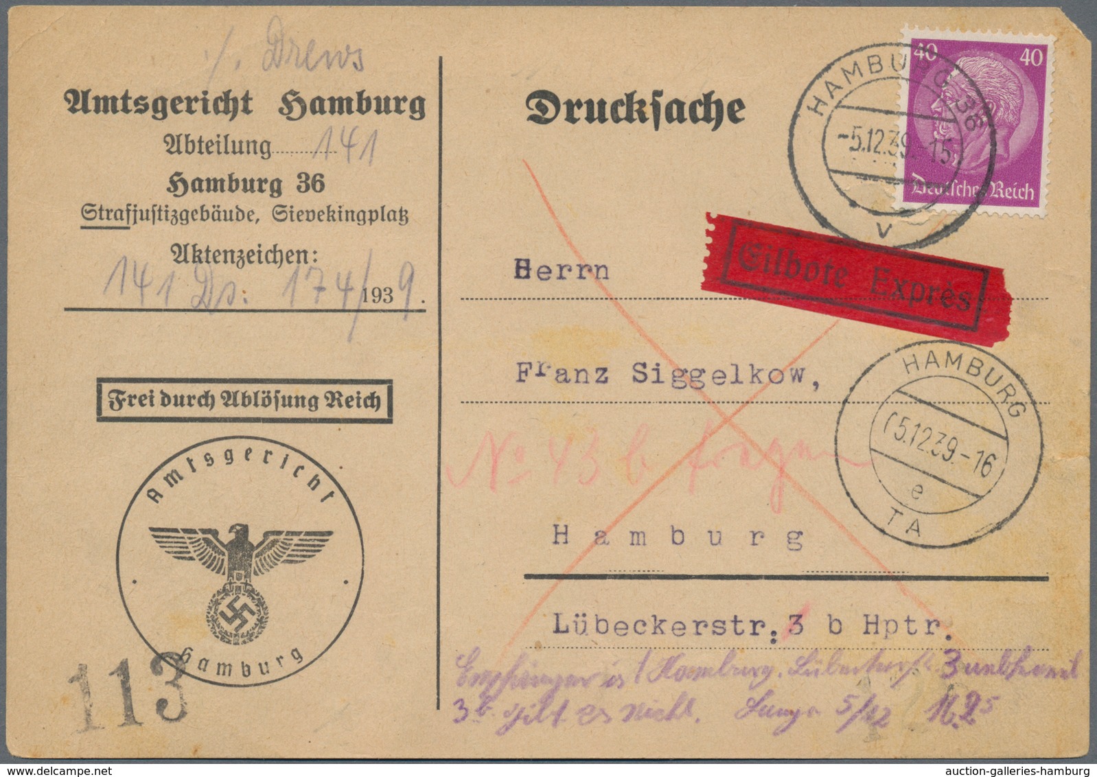 Deutsches Reich - 3. Reich: 1934, 6 Pf U. 80 Pf Hindenburg, Portogerechte MiF Auf Postkarte Per Eilb - Autres & Non Classés