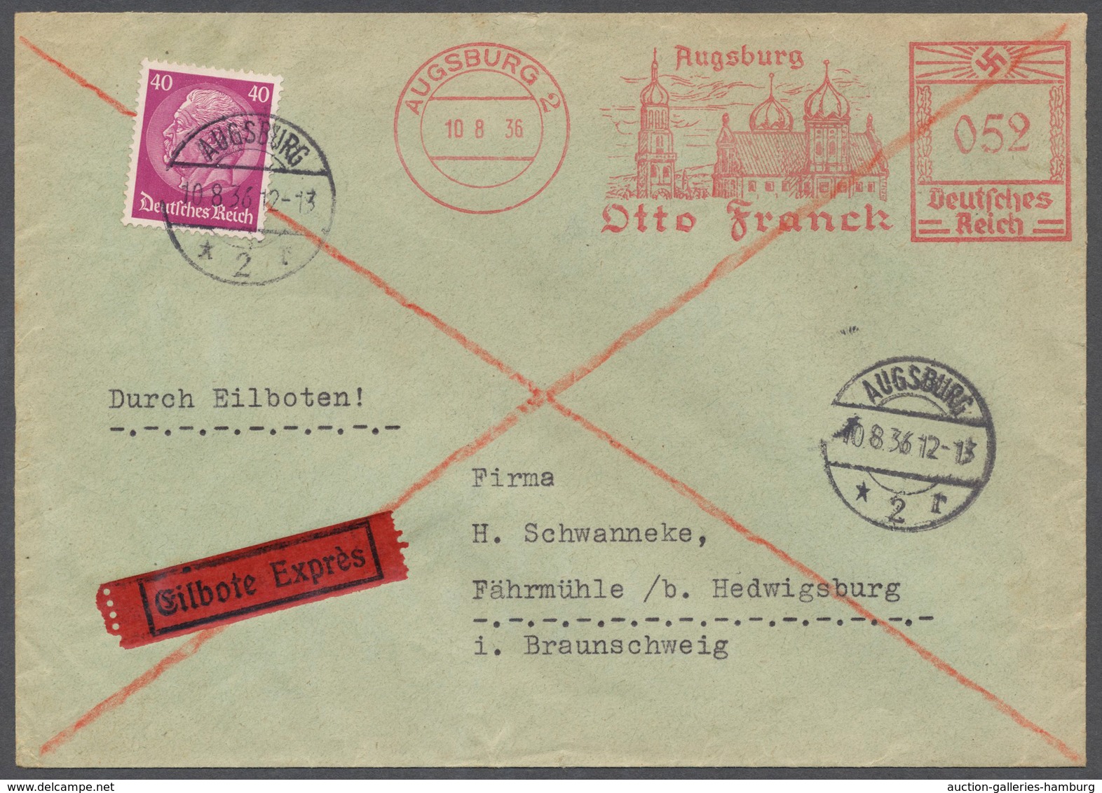 Deutsches Reich - 3. Reich: 1936, 40 Pf Hindenburg Für Landzustellung Auf Eilboten-Brief Freigemacht - Andere & Zonder Classificatie