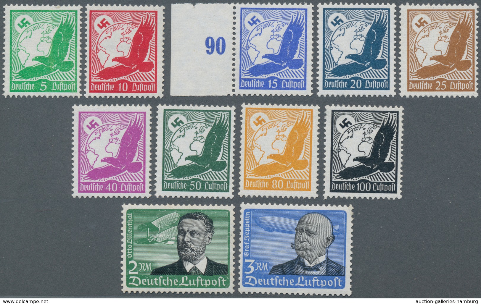 Deutsches Reich - 3. Reich: 1934, Flugpostmarken, Waagerechte Gummiriffelung, Postfrische/ungebrauch - Sonstige & Ohne Zuordnung