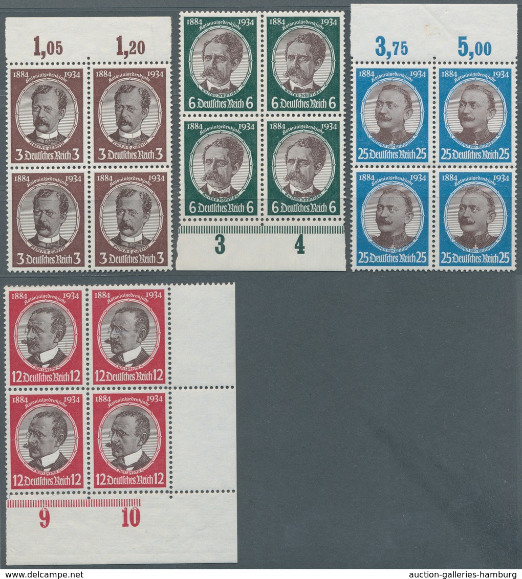 Deutsches Reich - 3. Reich: 1934 Kolonialgedenkjahr Kompletter Satz In Postfrischen Randviererblocks - Otros & Sin Clasificación