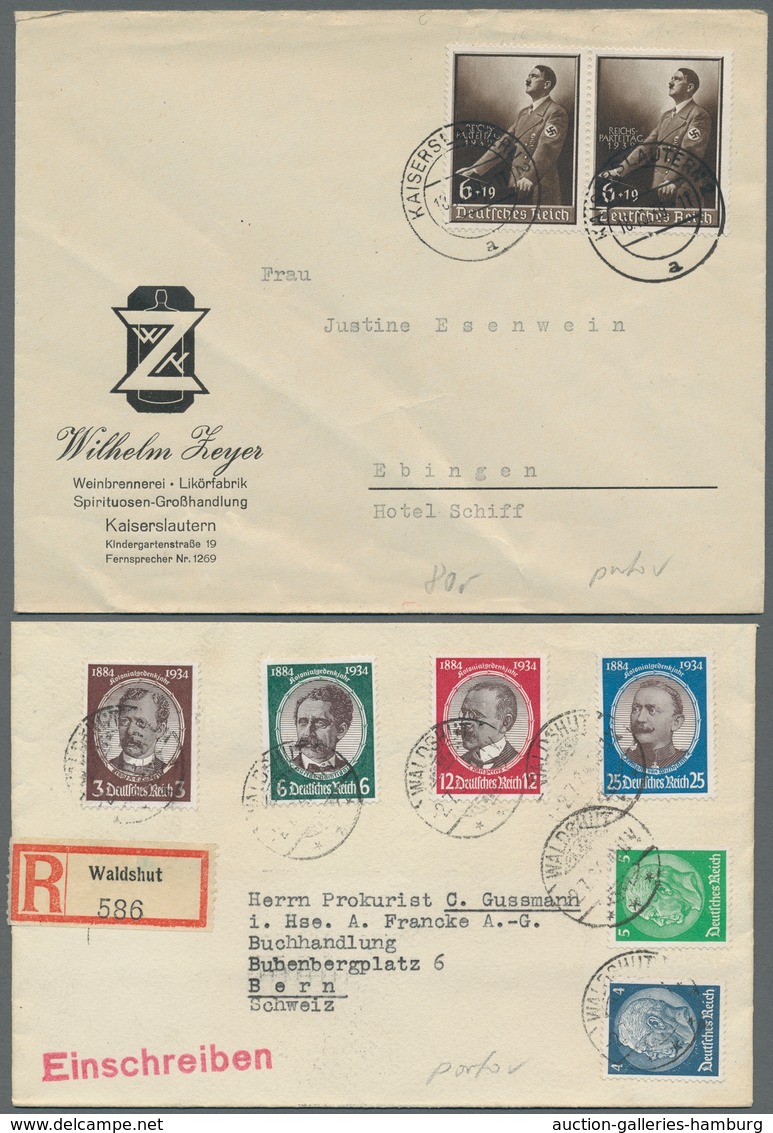 Deutsches Reich - 3. Reich: 1934-44, kleine interessante Zusammenstellung von zehn frankierten Beleg