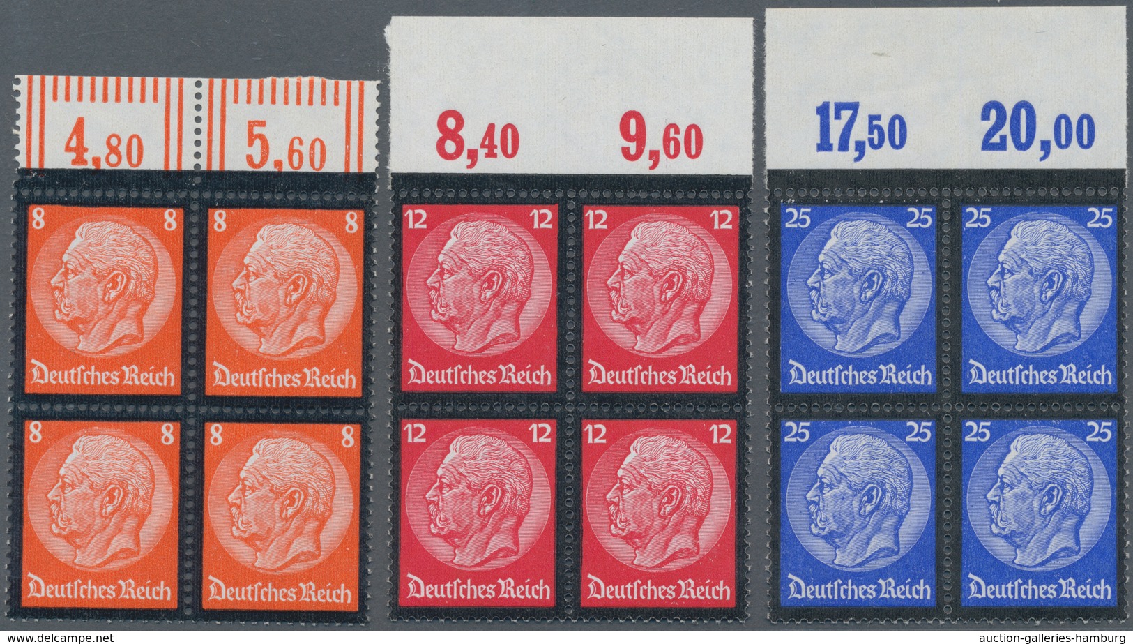 Deutsches Reich - 3. Reich: 1934, 3 Pf. Bis 25 Pf. Hindenburg Mit Trauerrand, Ungefaltete Luxus-Ober - Autres & Non Classés