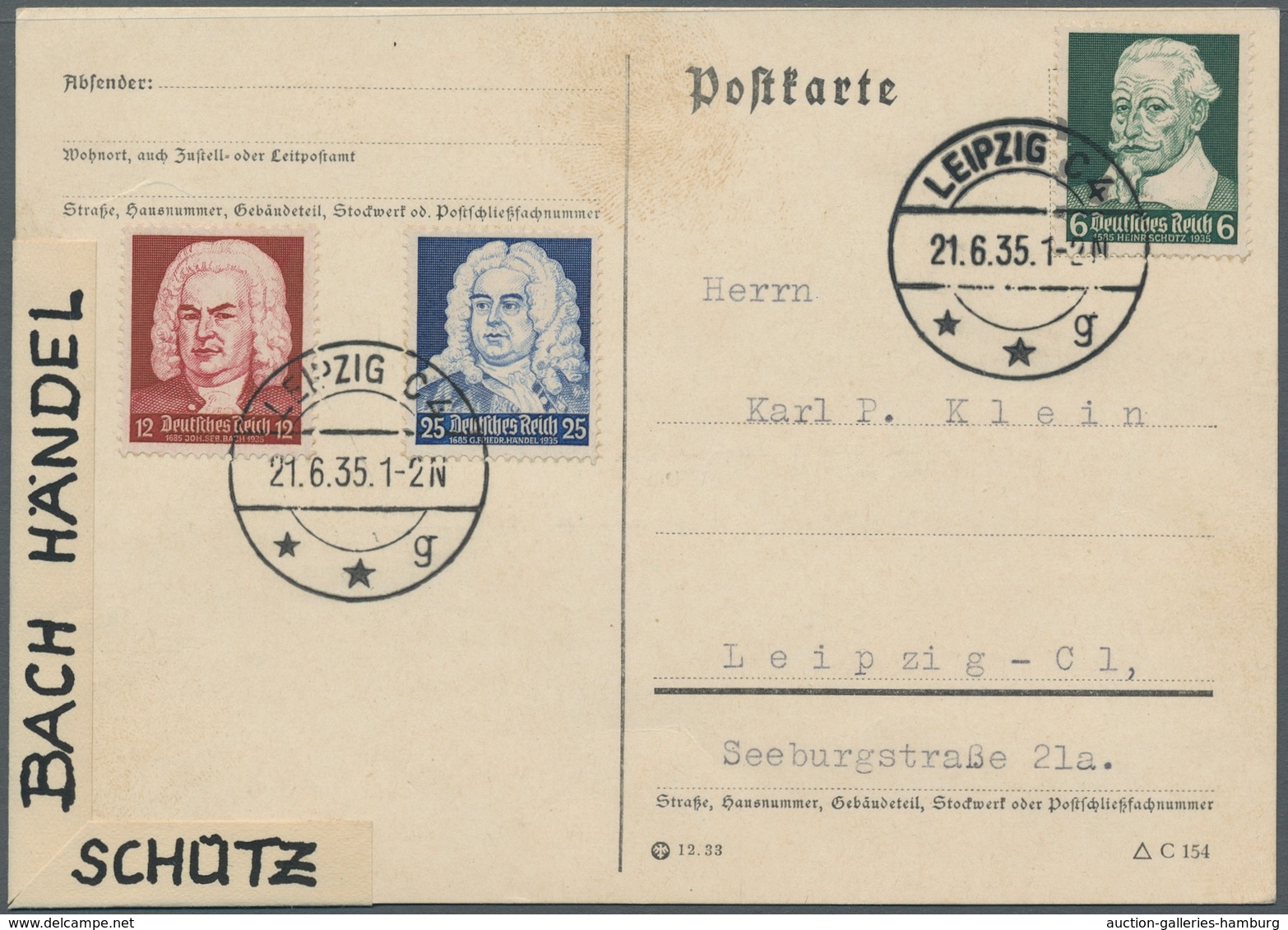 Deutsches Reich - 3. Reich: 1935 Bach Kplt. Satz Auf Blanko-FDC Karte Mit Ersttagstpl. Leipzig 21.6. - Other & Unclassified