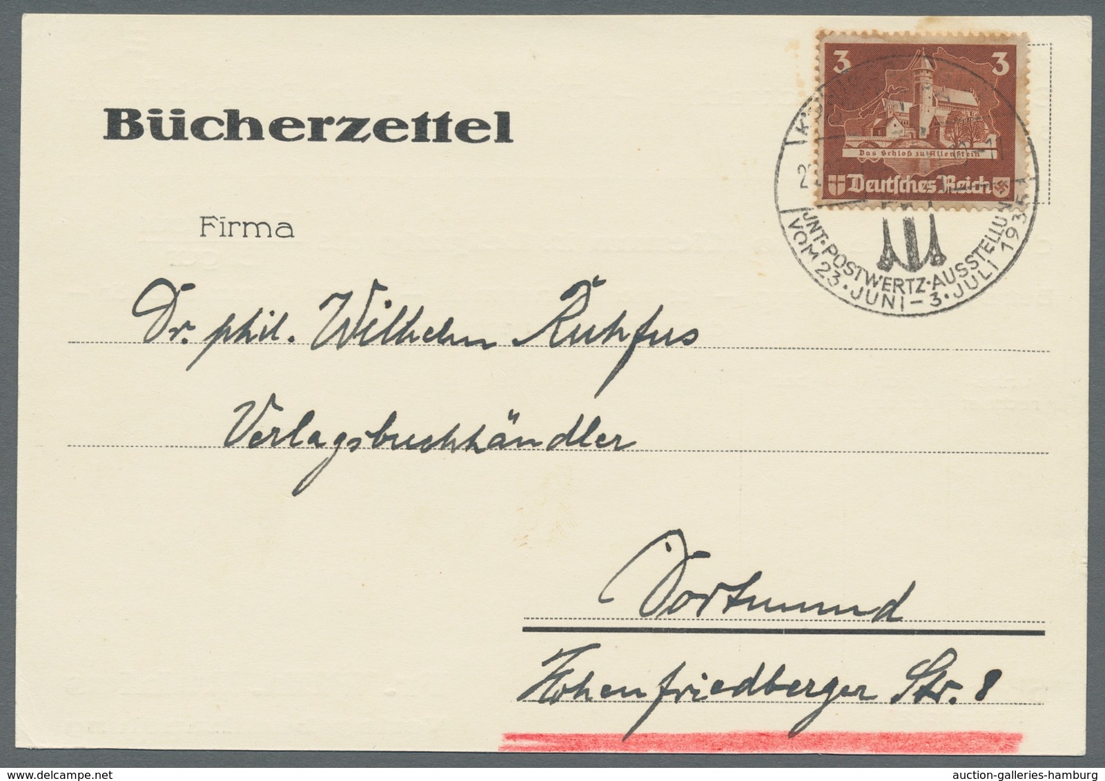 Deutsches Reich - 3. Reich: 1935, "3 Pfg. OSTROPA", Portorichtige EF Auf Bücherzettel Mit ESST Der A - Autres & Non Classés