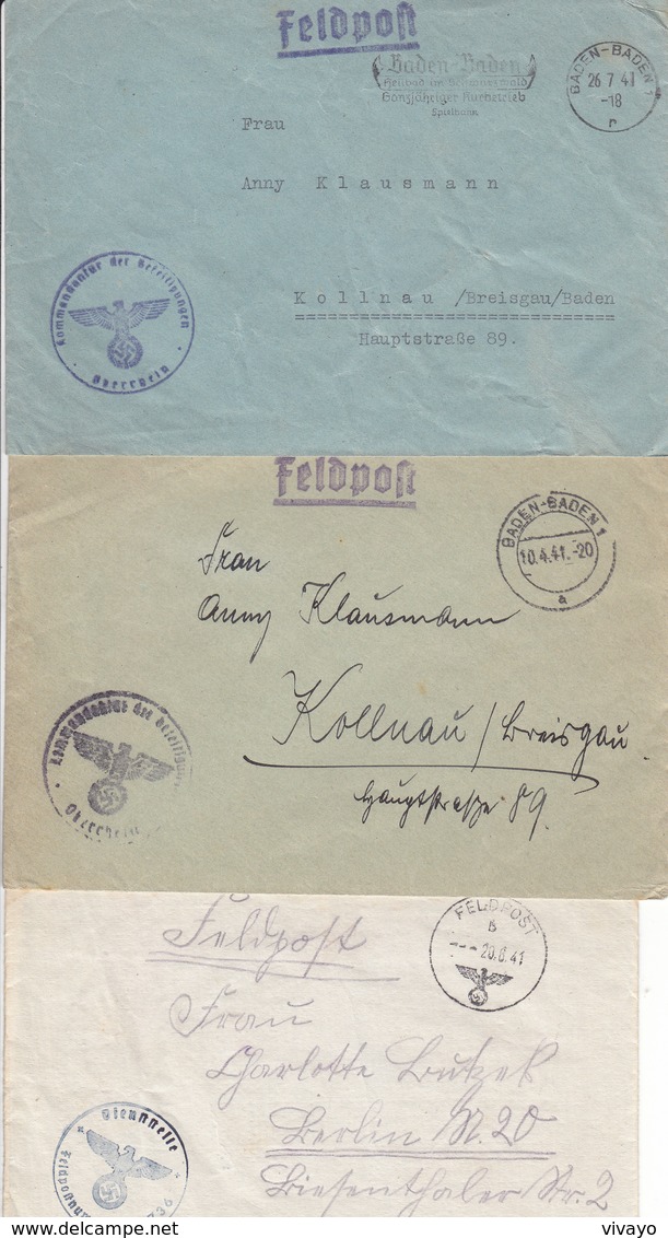 1941 - GERMANY - III REICH - FELDPOST - FIELD POST - CORREO DE CAMPAÑA - 3 COVERS - Briefe U. Dokumente