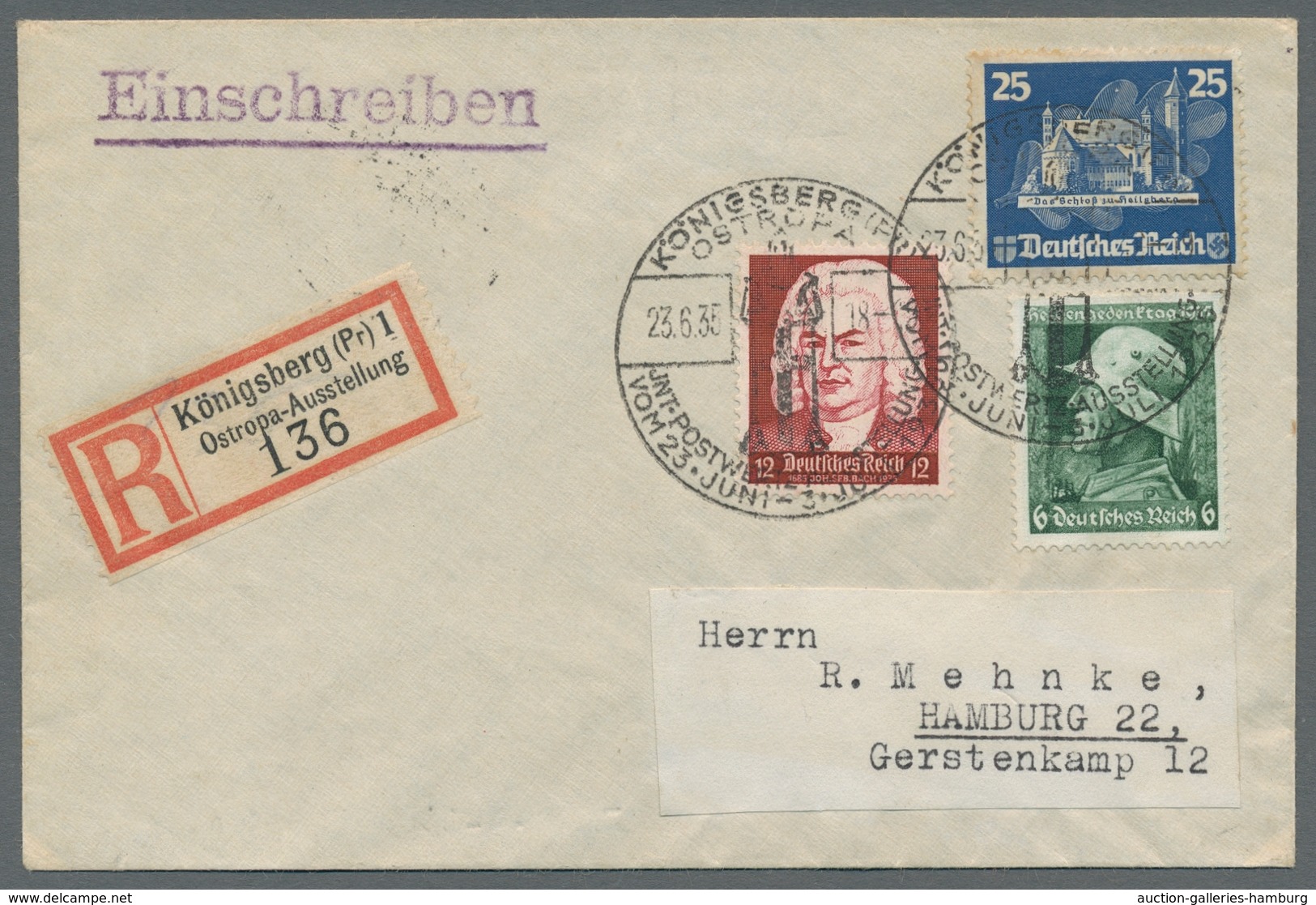 Deutsches Reich - 3. Reich: 1935, "25 Pfg. OSTROPA", Mit Zusatzfrankatur Auf Um 1 Pfg. überfrank. R- - Autres & Non Classés