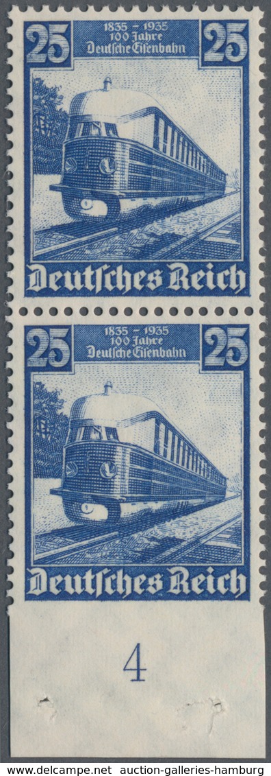 Deutsches Reich - 3. Reich: 1935, 25 Pfg. Eisenbahn, Senkrechtes Unterrandpaar, Dort UNGEZÄHNT In Ta - Autres & Non Classés