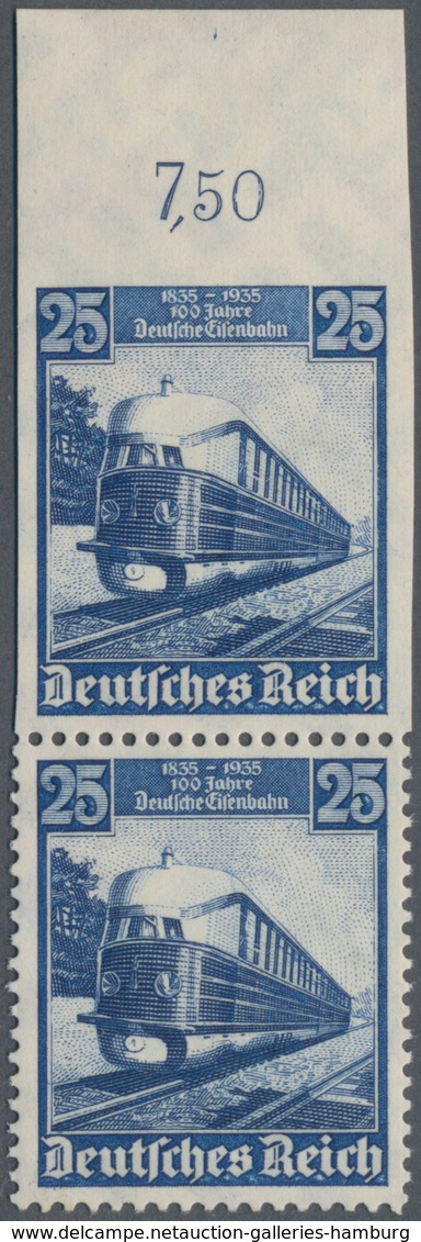 Deutsches Reich - 3. Reich: 1935, 25 Pf. "100 Jahre Eisenbahn" Im Senkrechten Paar, Dabei DREISEITIG - Autres & Non Classés