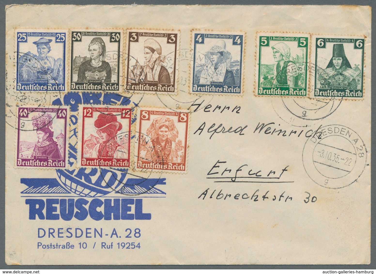 Deutsches Reich - 3. Reich: 1935, "Nothilfe - Trachten", Kplt. Satz Mit Vor-Ersttagsstempel DRESDEN - Altri & Non Classificati