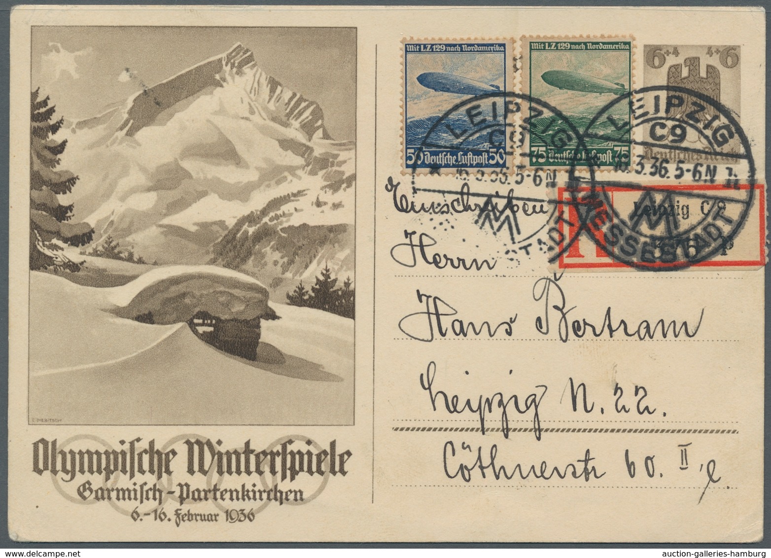 Deutsches Reich - 3. Reich: 1936, Zeppelin, Beide Werte Auf Olympiade-GA Als Sammler-Einschreibe-Kar - Other & Unclassified