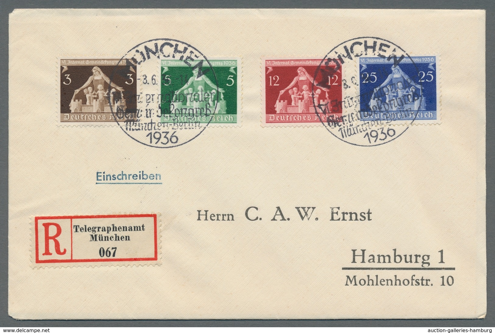 Deutsches Reich - 3. Reich: 1936, "Gemeindekongress" Komplett Mit ESST MÜNCHEN -3.6.36 Auf R-FDC Nac - Altri & Non Classificati