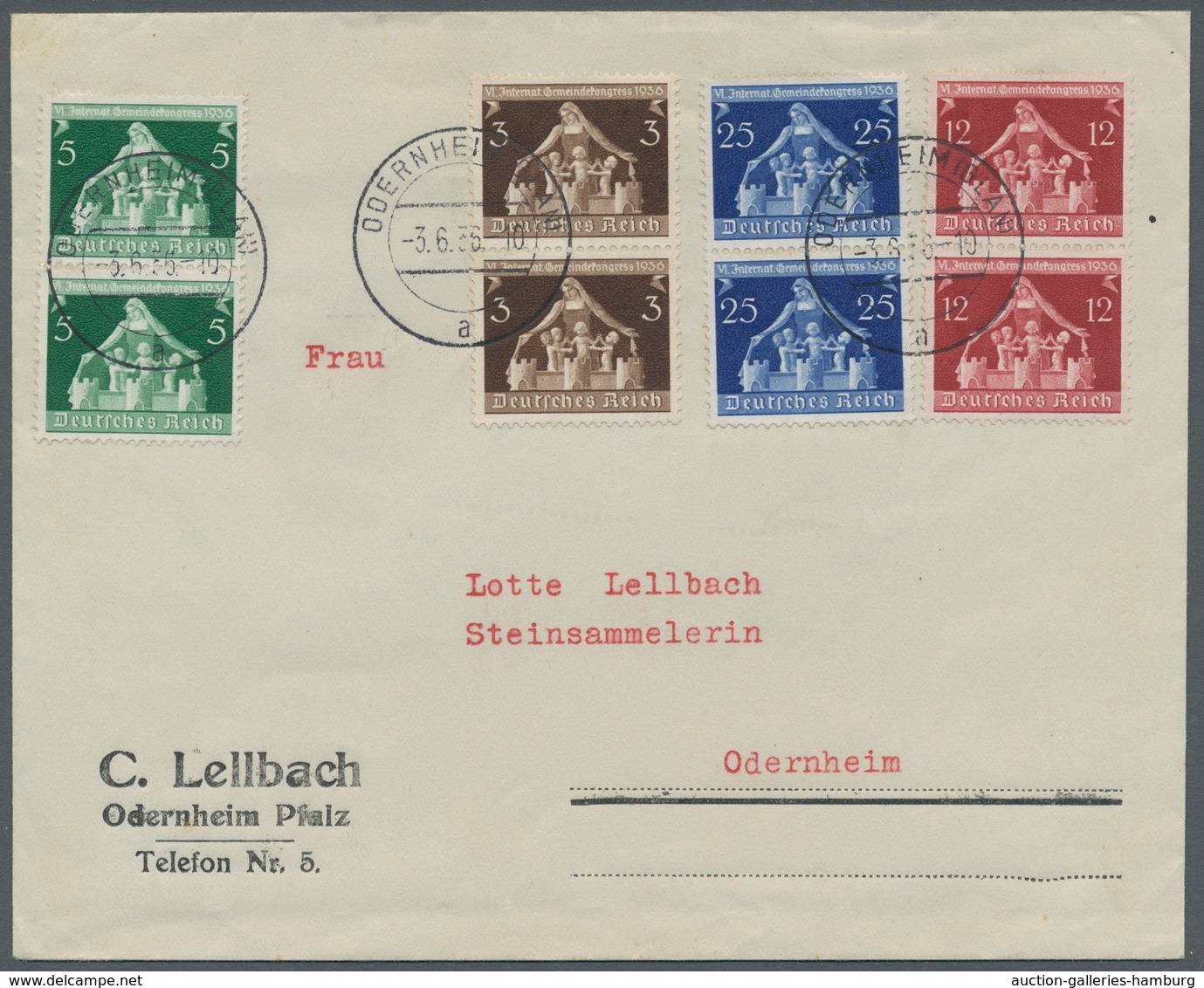 Deutsches Reich - 3. Reich: 1936, Gemeindekongress, 2 Sätze Als Paare Frankiert, Auf Adressierten Sa - Altri & Non Classificati